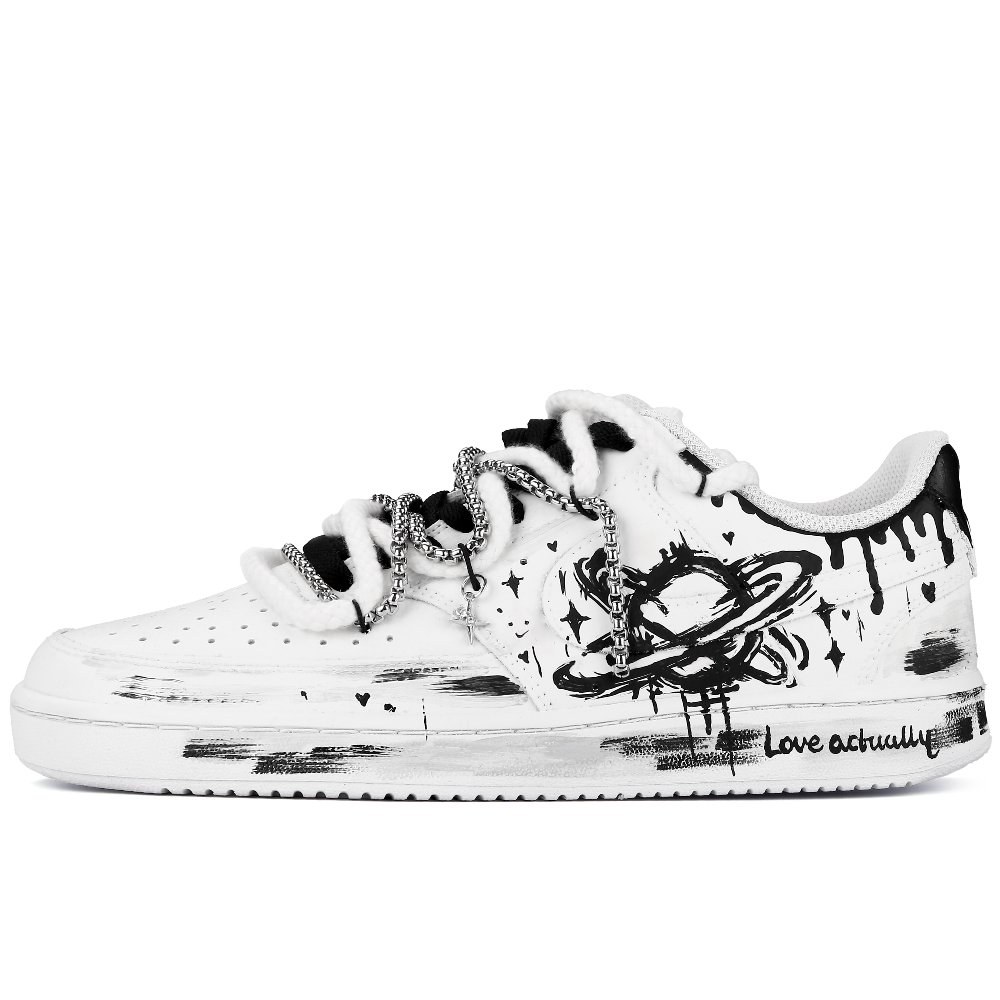 Nike Court Vision 1 Planet 2017 YE5 Slip-Resistant Low-Top Skateboard Shoes Men's Black White