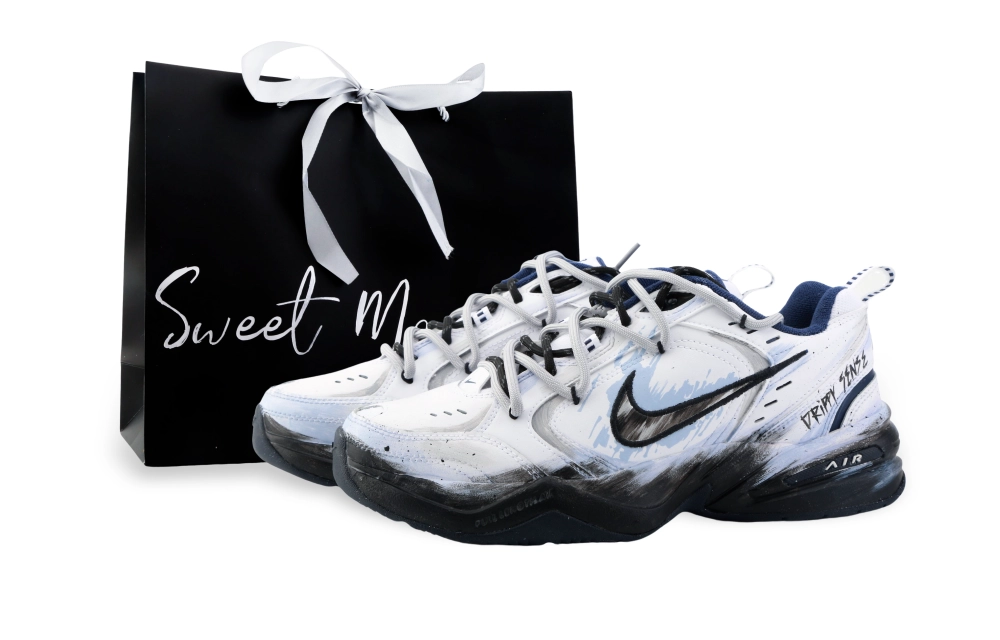 Nike Air Monarch 4 Drippy Extreme Cold Apocalypse Abrasion Resistant Low top Chunky Sneakers Unisex White Blue