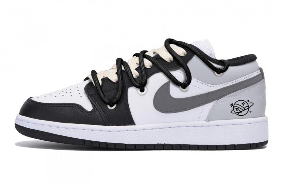 Jordan Air Jordan 1 Puppy Fragment Anti-Slip Wear-Resistant Low-Top Vintage Basketball Shoes GS Black Dark Gray