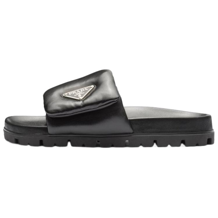 PRADA Soft Padded 20mm Slide Sandal Black Nappa Leather Women's
