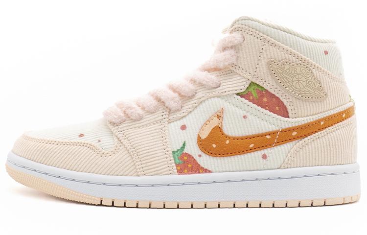 Jordan Air Jordan 1 Mid SE Corduroy Mid Top Vintage Basketball Shoes Women's Beige Pink