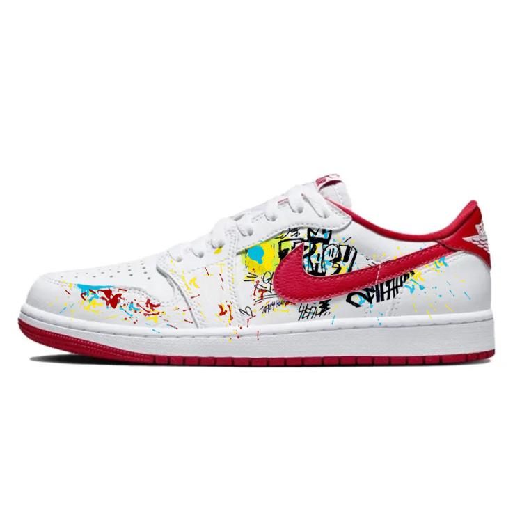 Jordan Air Jordan 1 Anti-Slip Wear-Resistant Low-Top Vintage Basketball Shoes Unisex White Red