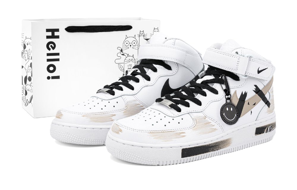 Nike Air Force 1 Mid-Top Skateboard Shoes Men's Brown White Black