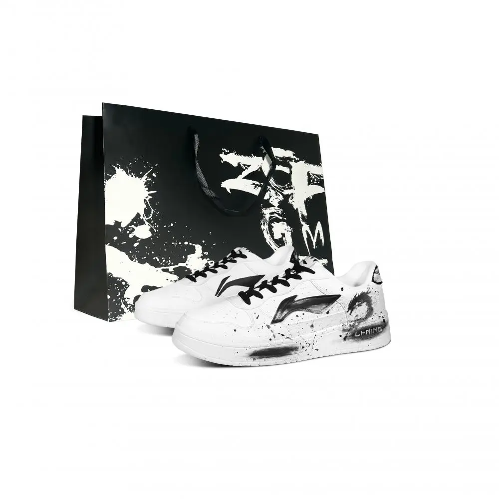 LiNing Pontoon Boats Slip Resistant, Abrasion Resistant, Breathable Low top Skateboard Shoes Men's Black White
