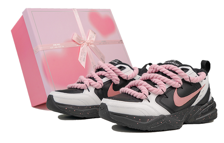 Nike Air Monarch 4 Anti-Slip And Wear-Resistant Lightweight Low-Top Chunky Sneakers Unisex Black Pink
