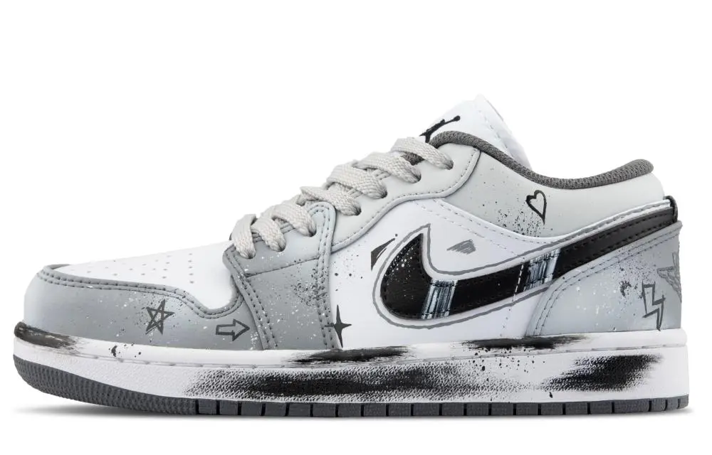 Jordan Air Jordan 1 Cushioning Low top Vintage Basketball Shoes Unisex Gray