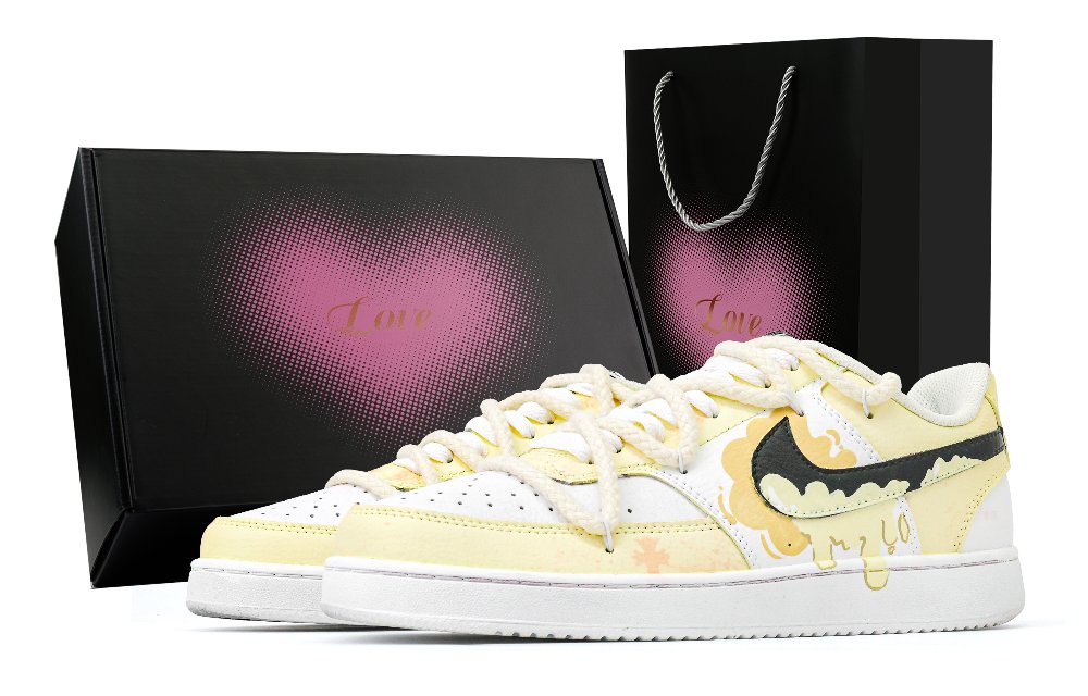 Nike Court Vision 1 Cheese Heart Box Anti Slip Wear Resistant Low Top Skateboard Shoes Men's White Yellow
