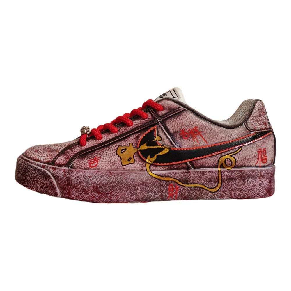 Nike Court Royale Golden Snake Brings Fortune Arrived Slip-Resistant Low-Top Skateboard Shoes Unisex Brick Red