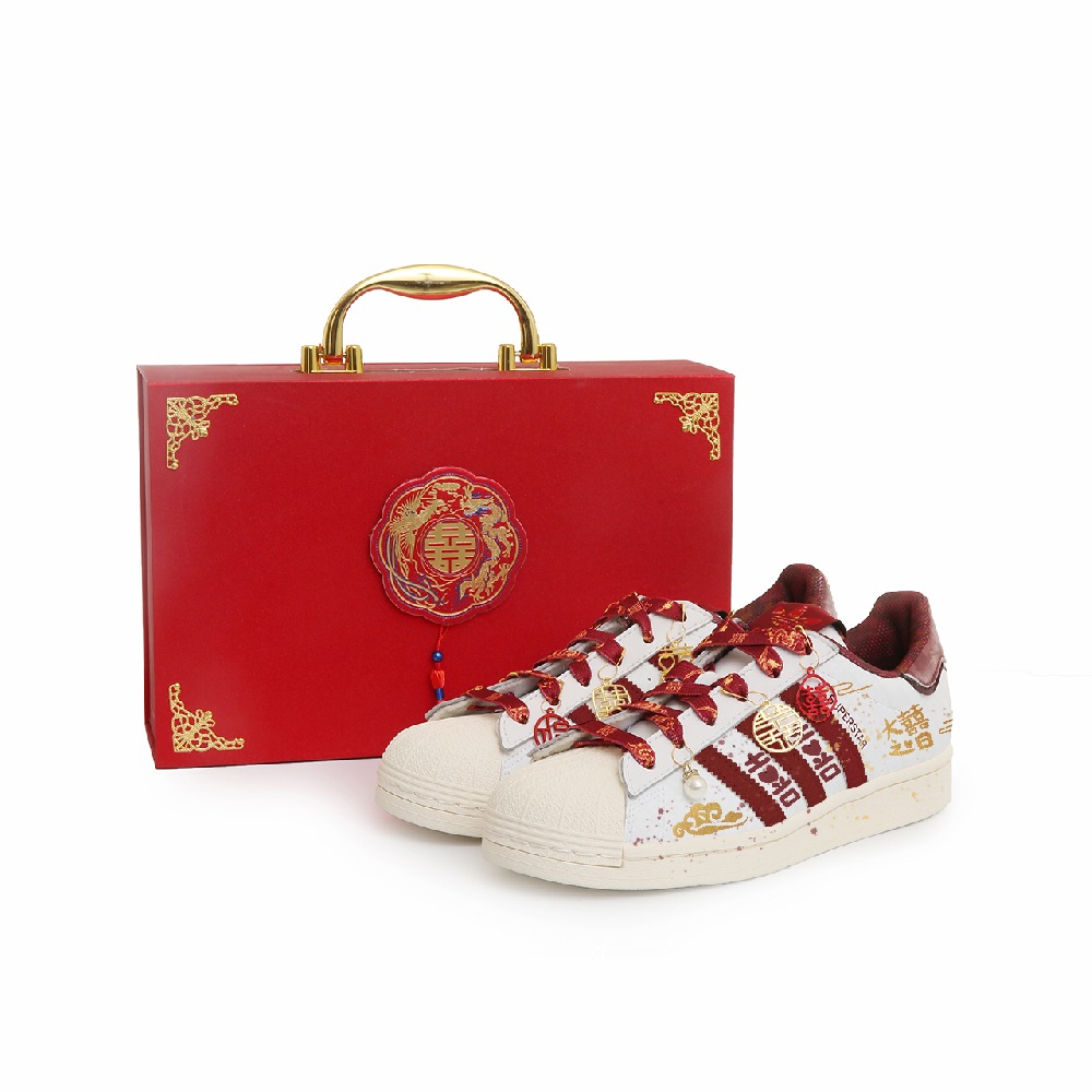 Adidas Originals SUPERSTAR Anti-Slip And Wear-Resistant Lightweight Low-Top Skateboard Shoes Unisex White Gold Red