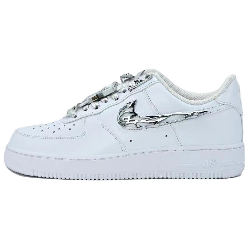 Nike Air Force 1 Metal Knight Wear-Resistant Slip-Resistant Low-Top Skateboard Shoes Women's Silver White
