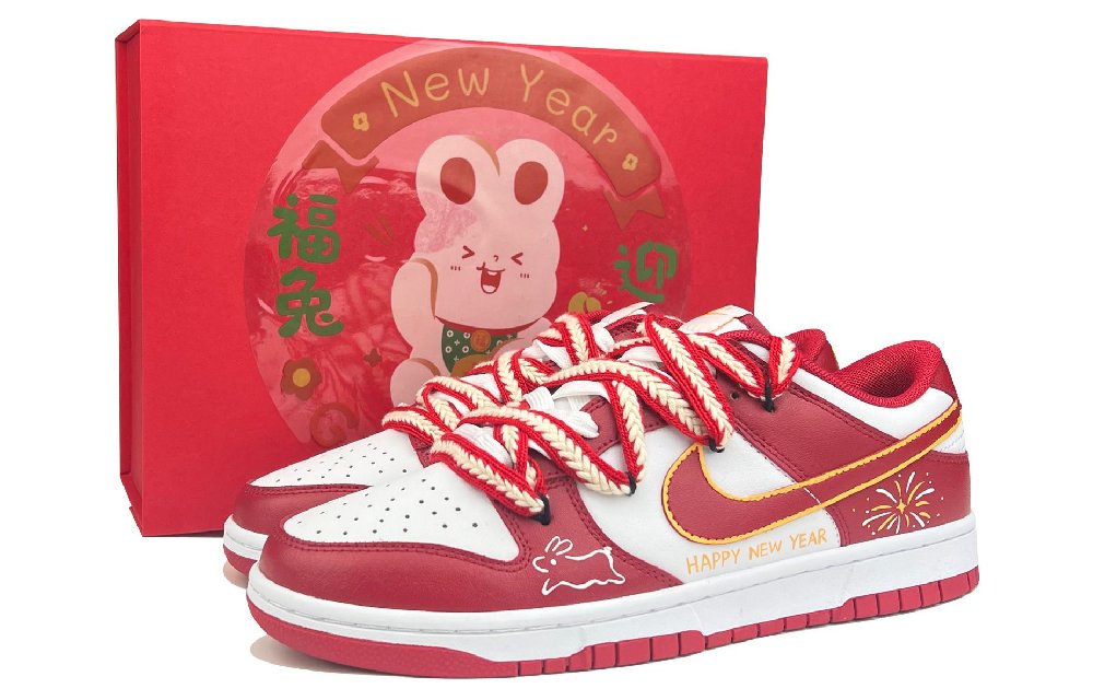 Nike Dunk Anti Slip Wear Resistant Low Top Skateboard Shoes GS Red White