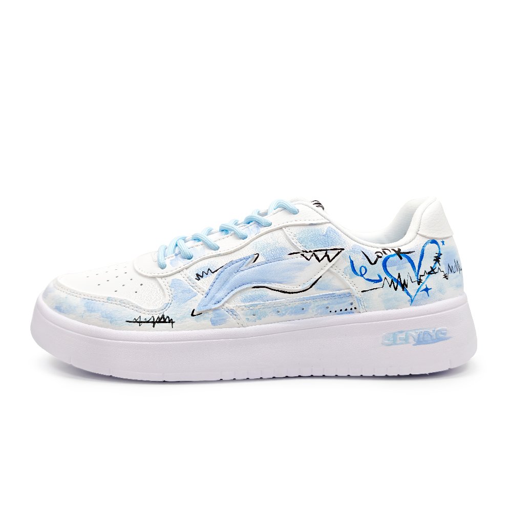 LiNing Pontoon Boats Cushioning Lightweight Height Increasing Low top Skateboard Shoes Unisex White Blue