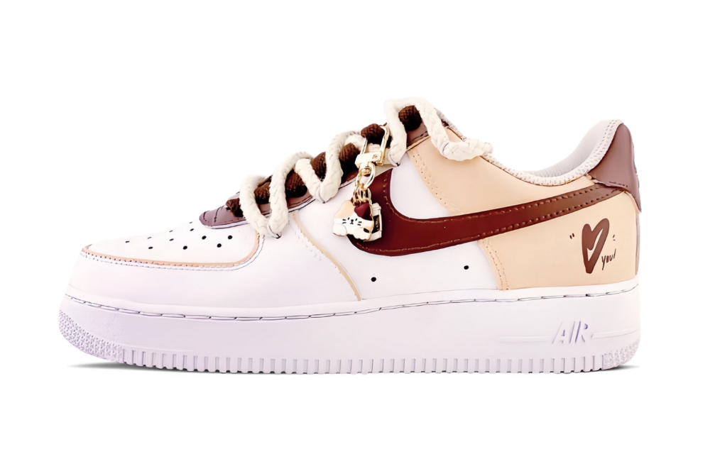 Nike Air Force 1 Durable Lightweight And Breathable Low-Top Skateboard Shoes Women's Red White Brown