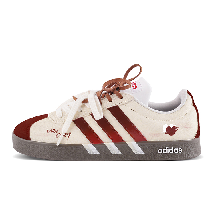 Adidas VL COURT 2.0 Abrasion Resistant Low Top Skateboard Shoes Unisex Beige Red