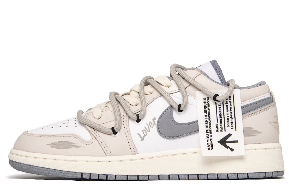 Jordan Air Jordan 1 Love Milk Coffee Anti Slip Wear Resistant Low Top Vintage Basketball Shoes GS Gray White Blue