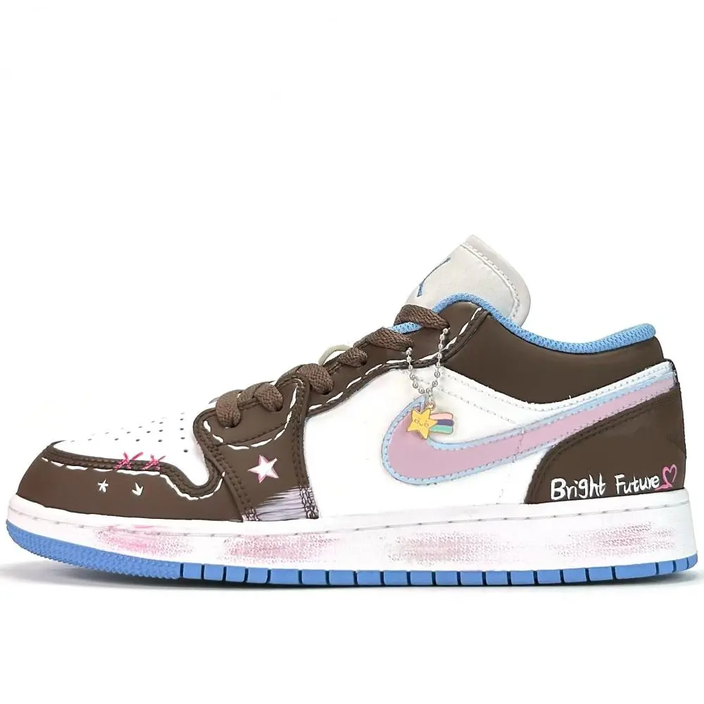 Jordan Air Jordan 1 Vintage Basketball Shoes Unisex Low top White/Blue/Pink/Brown