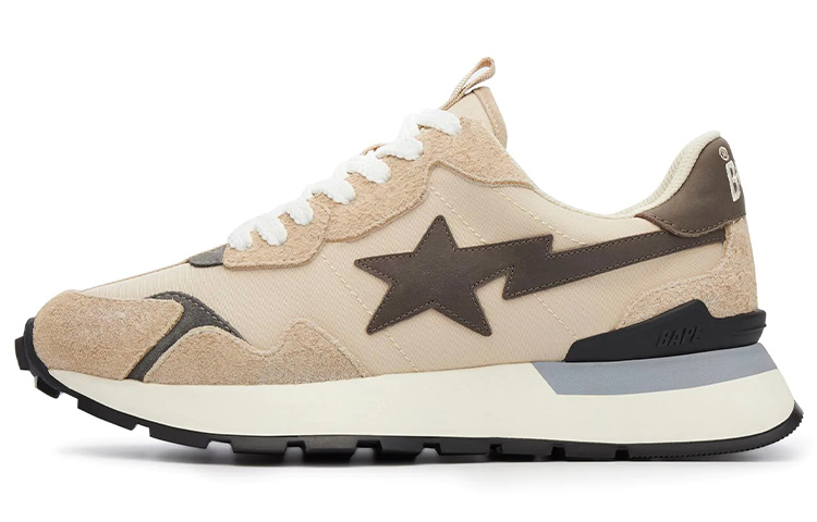 A BATHING APE ROAD STA EXPRESS Anti-Slip And Wear-Resistant Lightweight Low-Top Casual Shoes Men's Beige Black