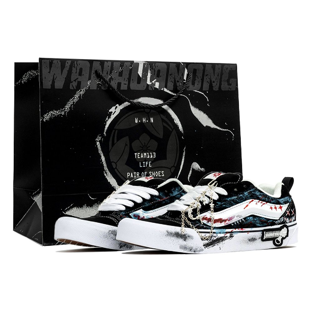 Vans Knu Skool Kaleidoscope, Cracks, Shopping Bag Abrasion Resistant Low Top Skateboard Shoes Unisex Black White