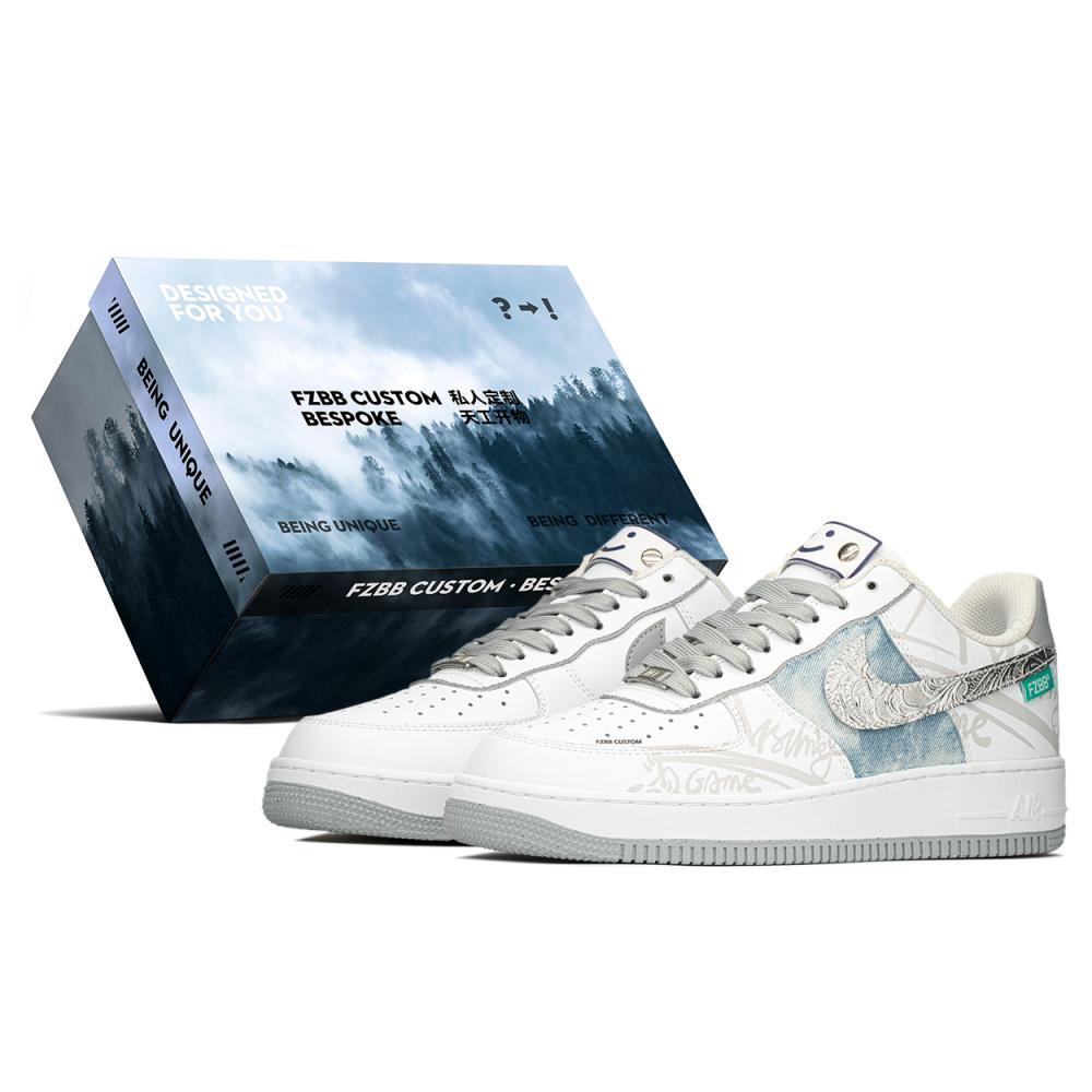 Nike Air Force 1 Anti-Slip Wear-Resistant Low-Top Skateboard Shoes Men's Gray Blue