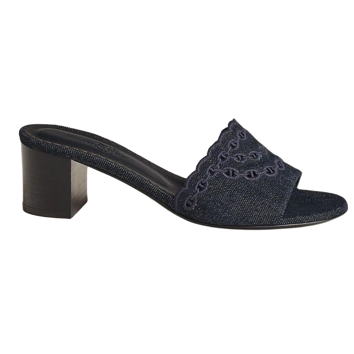 HERMES Gwladys Slide Slippers Women's Marine Blue