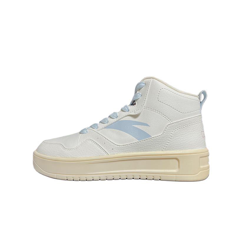 Anta Relaxed Anti-Slip Wear-Resistant High-Top Skateboard Shoes Women's White Blue
