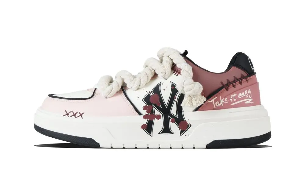 MLB Chunky Liner Pink Inlaid Red Abrasion Resistant Low top Skateboard Shoes Unisex Red Pink