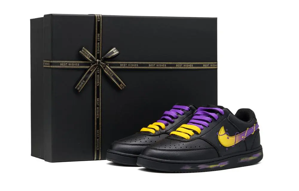 Nike Court Vision Abrasion Resistant Low top Skateboard Shoes Unisex Black Yellow Purple Box Included
