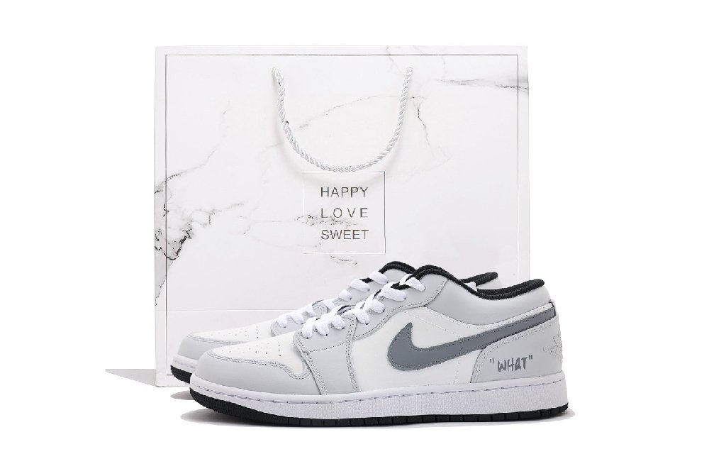 Jordan Air Jordan 1 Abrasion Resistant Low Top Vintage Basketball Shoes Unisex Gray White