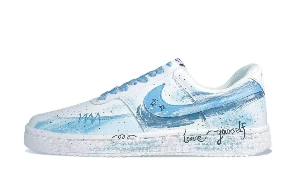Nike Court Vision 1 Starry Sea Blue Dream Abrasion Resistant Low top Skateboard Shoes Unisex Sky Blue