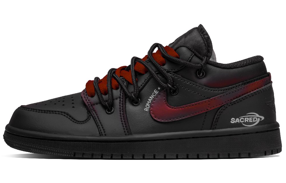 Jordan Air Jordan 1 Wine Stain Abrasion Resistant Low top Vintage Basketball Shoes Unisex Black Red
