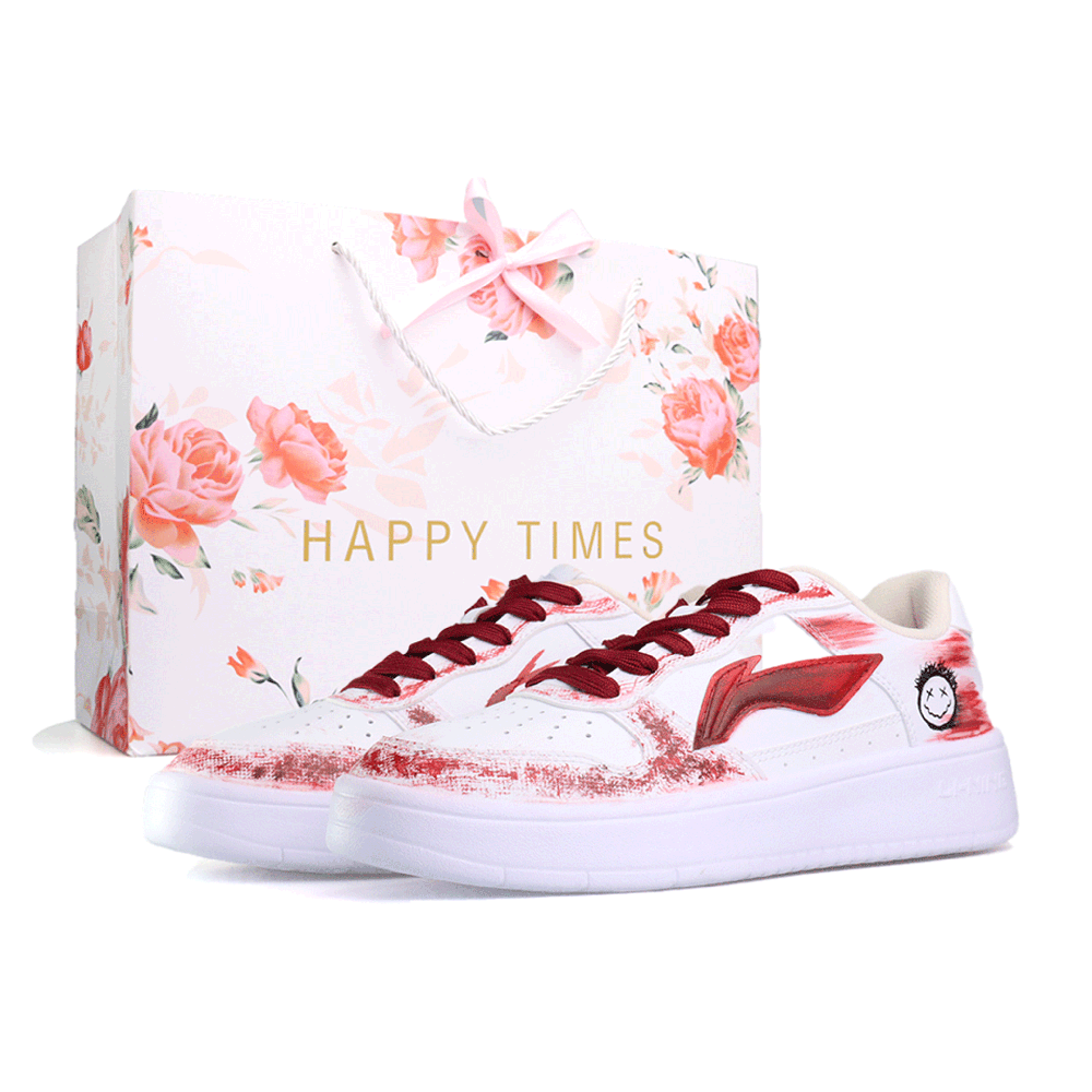 LiNing Pontoon Boats Slip Resistant, Lightweight, And Breathable Low Top Skateboard Shoes Unisex White Black Red