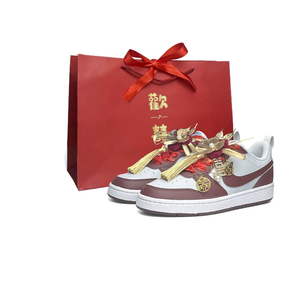 Nike Court Borough GS Wall E Anti Slip Wear Resistant Low Top Skateboard Shoes Women's Red White