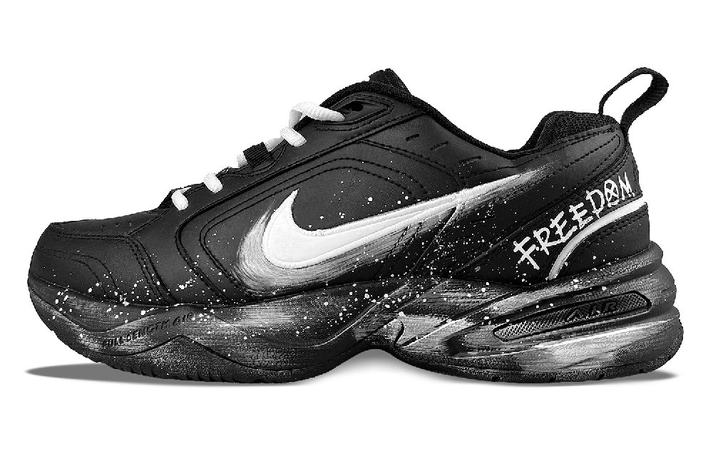Nike Air Monarch 4 Free World Slip Resistant And Abrasion Resistant Coverage Low Top Chunky Sneakers Unisex Black White