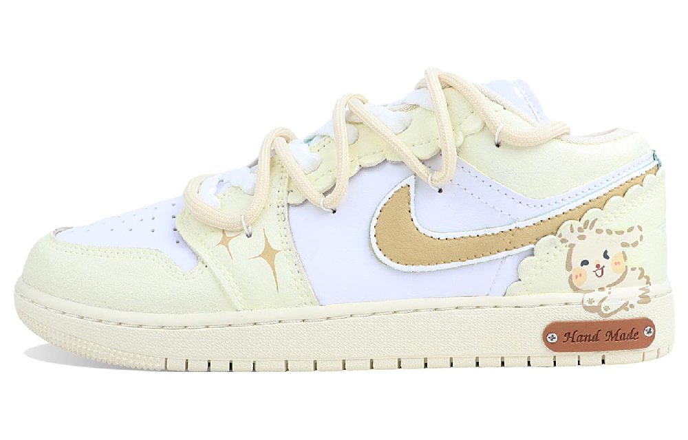 Jordan Air Jordan 1 Low Durable Breathable Low-Top Vintage Basketball Shoes GS White Beige Yellow