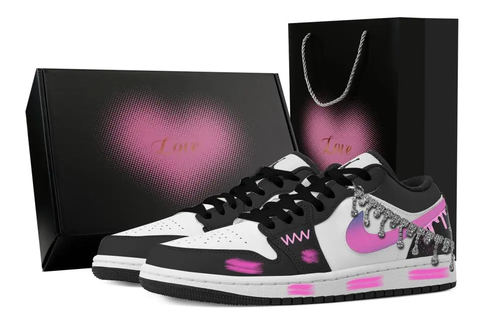 Jordan Air Jordan 1 Cherry Blossom, Heart Box Abrasion Resistant Low top Vintage Basketball Shoes Unisex Pink Black