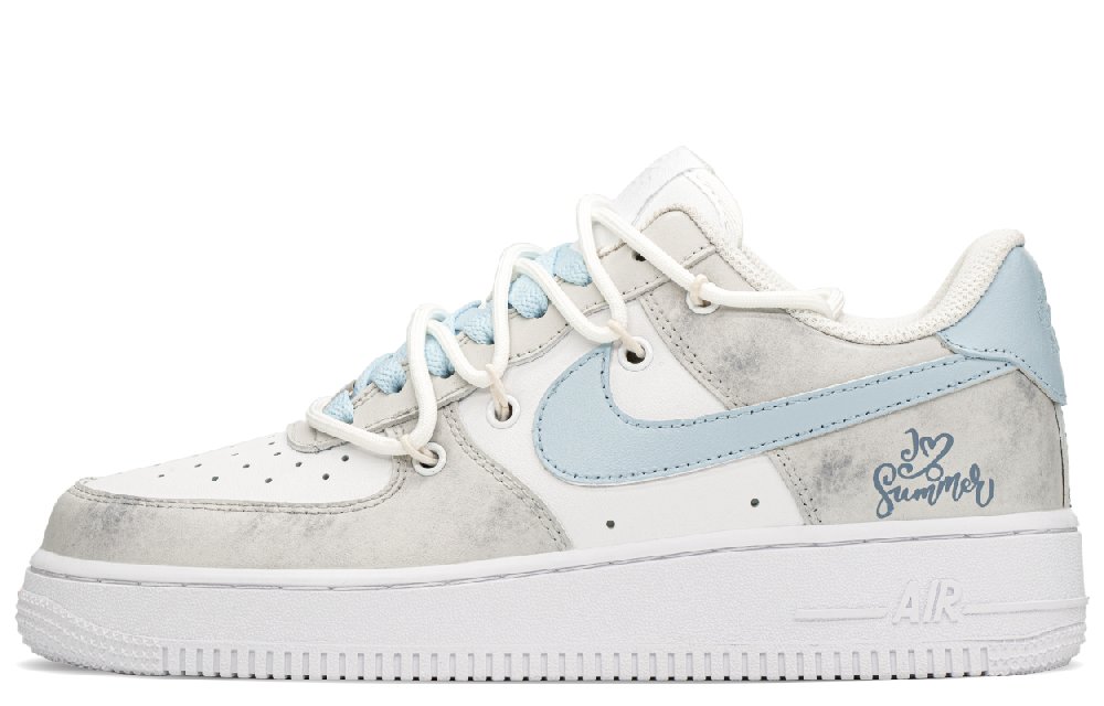 Nike Air Force 1 Low Top Skateboard Shoes GS Gray Blue