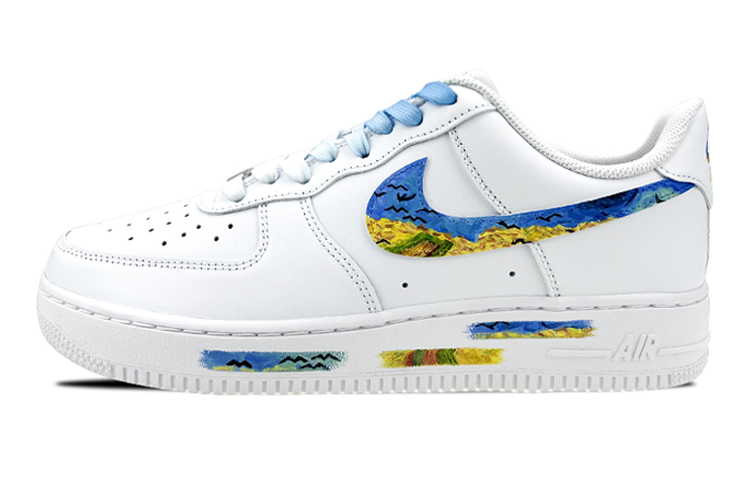 Nike Air Force 1 Slip-Resistant Cushioning Wear-Resistant Low-Top Skateboard Shoes GS White Yellow Blue