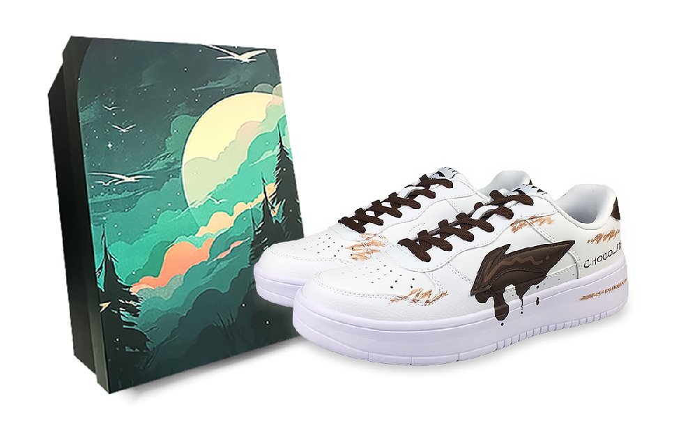 LiNing Pontoon Boats Anti-Slip And Wear-Resistant Breathable Low-Top Skateboard Shoes Men's White Brown