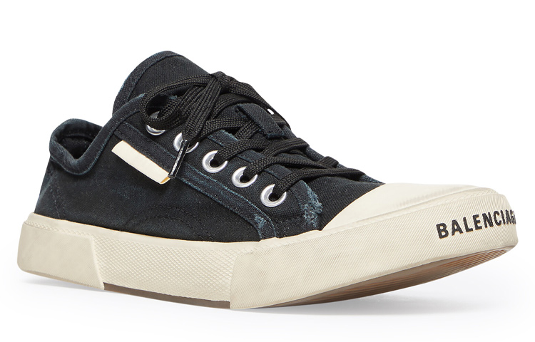 Balenciaga Paris Low Top Sneakers 'Black Destroyed Cotton And White Rubber'