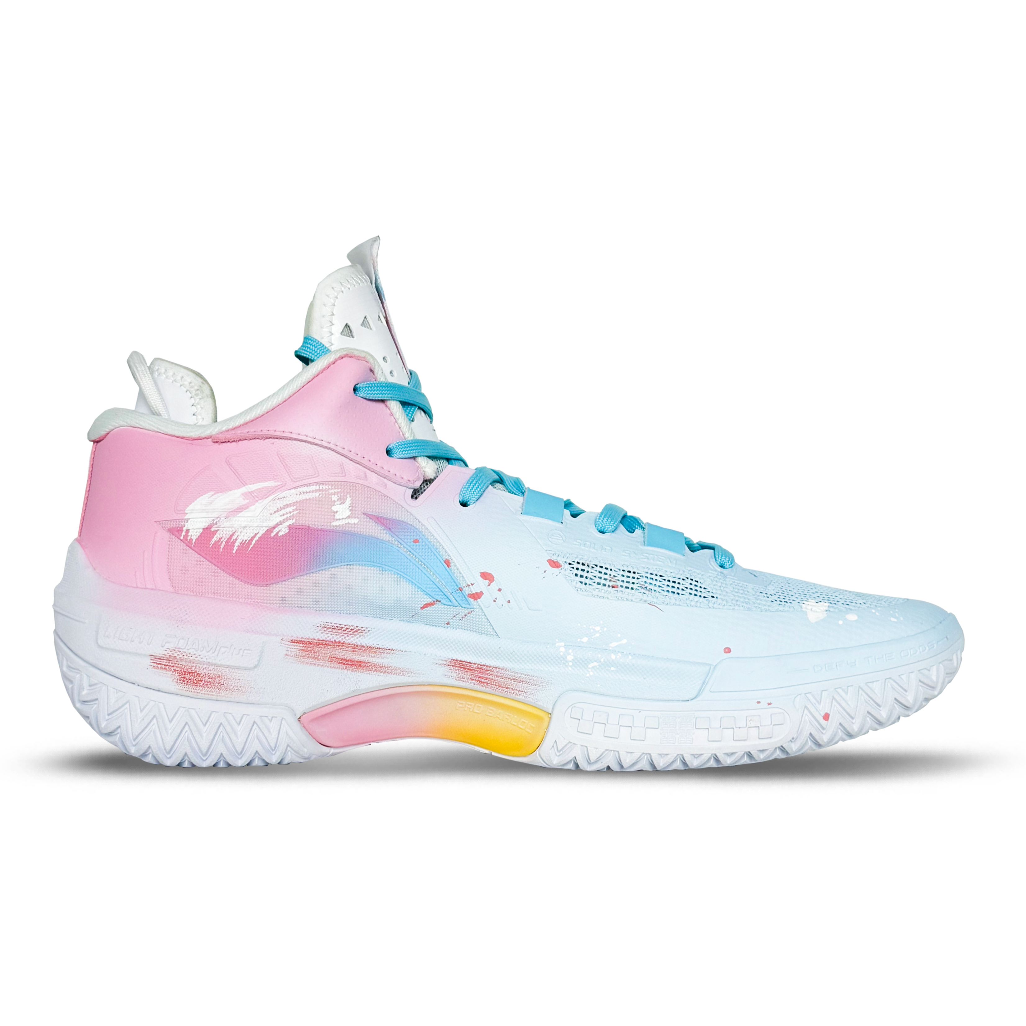 LiNing Shudder Shock Absorbers Slip Resistant Mid top Basketball Shoes Men's Blue Pink