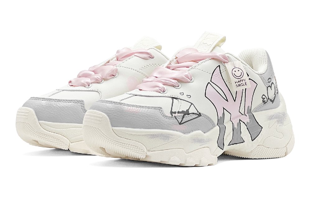 MLB Big Ball Chunky Coverage Wear-Resistant Slip-Resistant Low-Top Chunky Sneakers Unisex Beige Gray Pink