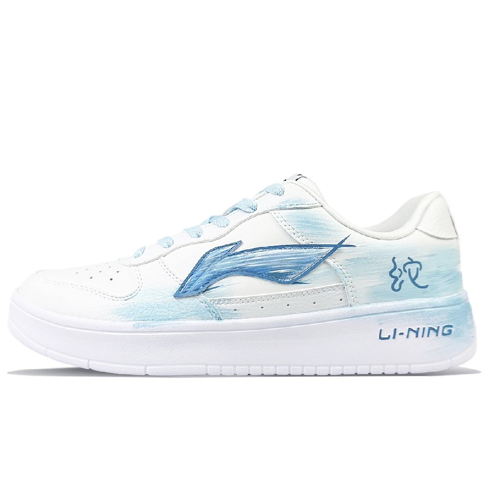 LiNing Pontoon Boats Anti-Slip And Wear-Resistant Height Increasing Low-Top Skateboard Shoes Women's White Blue