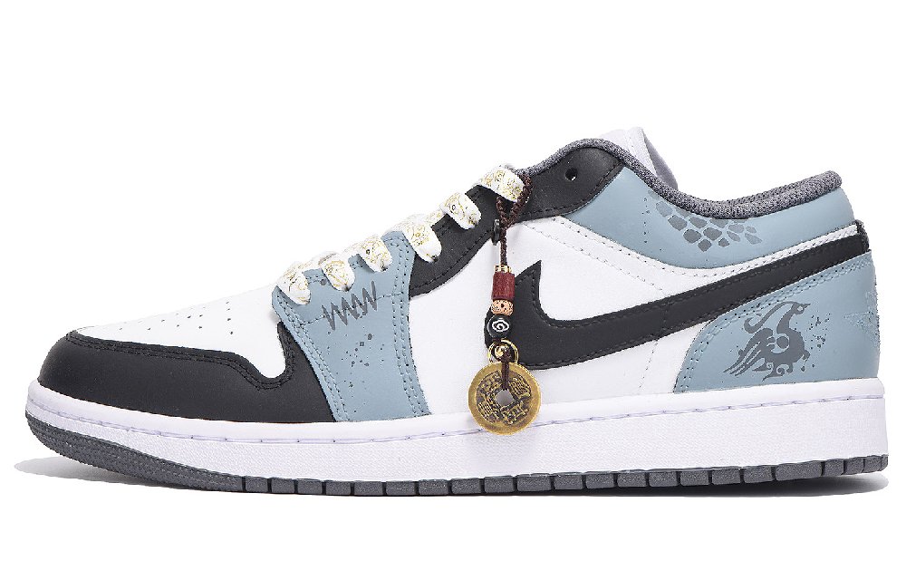 Jordan Air Jordan 1 Anti-Slip And Wear-Resistant Coverage Low-Top Vintage Basketball Shoes Unisex Black White Blue