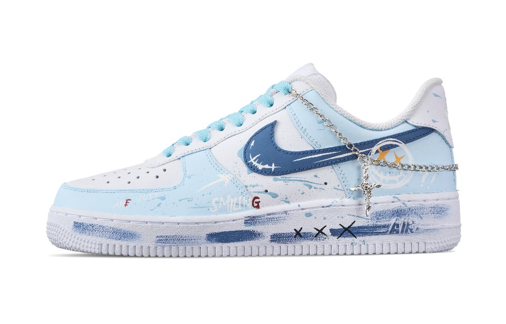 Nike Air Force 1 Anti-Slip And Wear-Resistant Lightweight Low-Top Skateboard Shoes Unisex Sky Blue