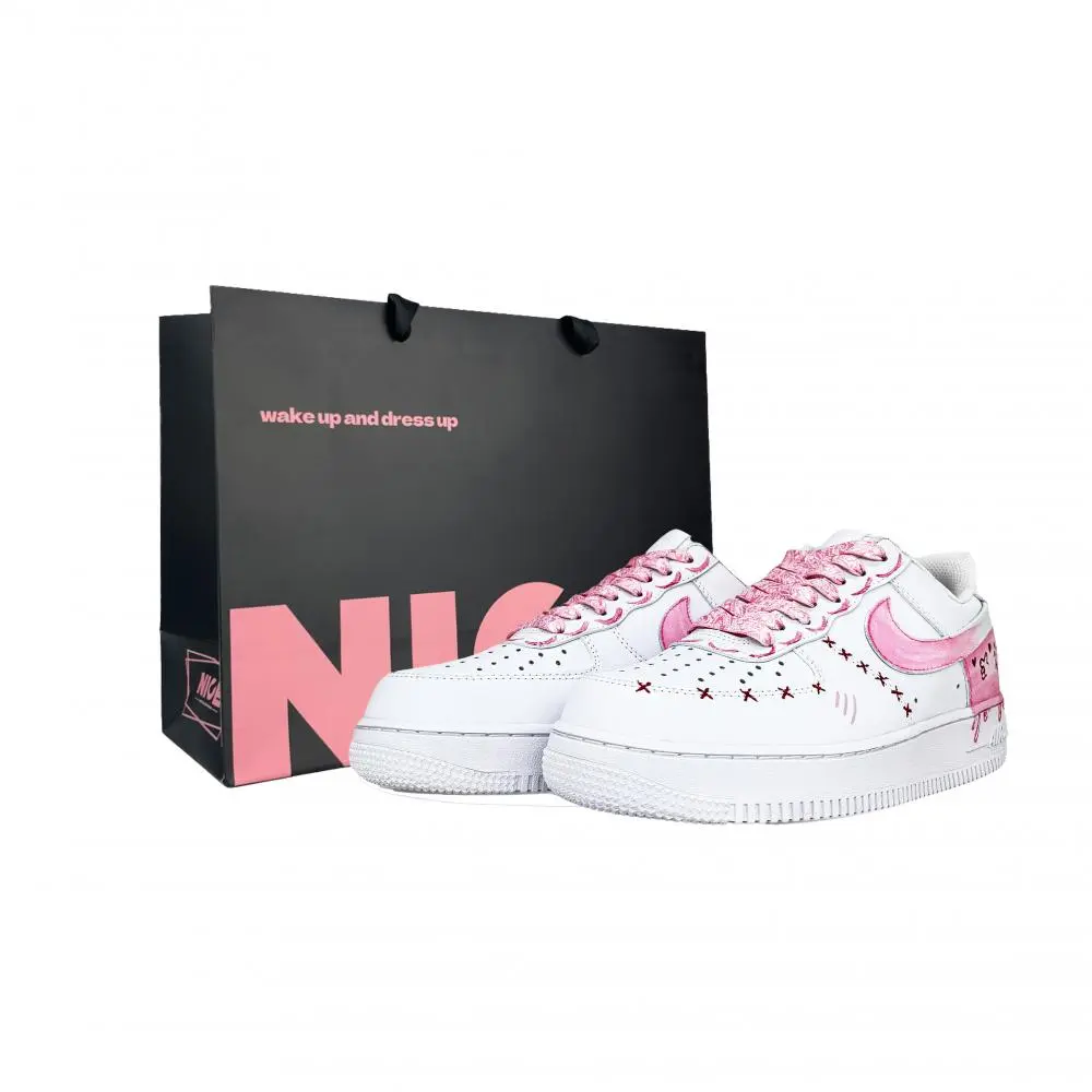 Nike Air Force 1 Red Eye Cushioning Low top Skateboard Shoes Unisex Pink White