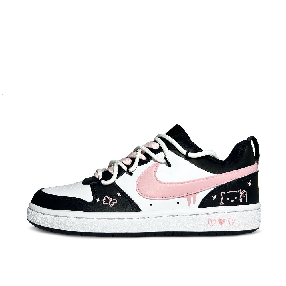 Nike Court Borough Low Hello Little Cat Anti-Slip And Wear-Resistant Lightweight Low-Top Skateboard Shoes GS Black Pink