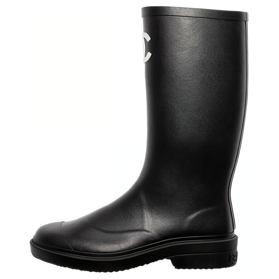 CHANEL Rubber Rain Boots Black Women's