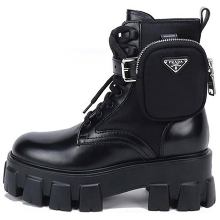 PRADA Women's Monolith Brushed Rois Leather And Nylon Boot 'Black'