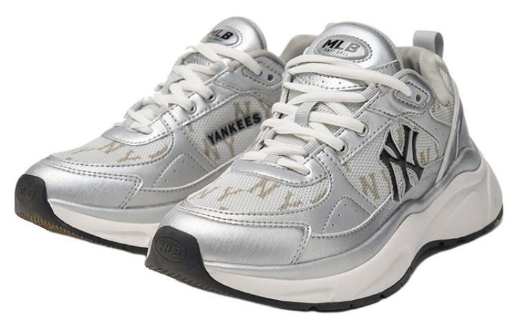 MLB Fast Ball Classic Monogram Anti Slip Wear Resistant Low Top Casual City Commute Running Shoes Unisex Silver