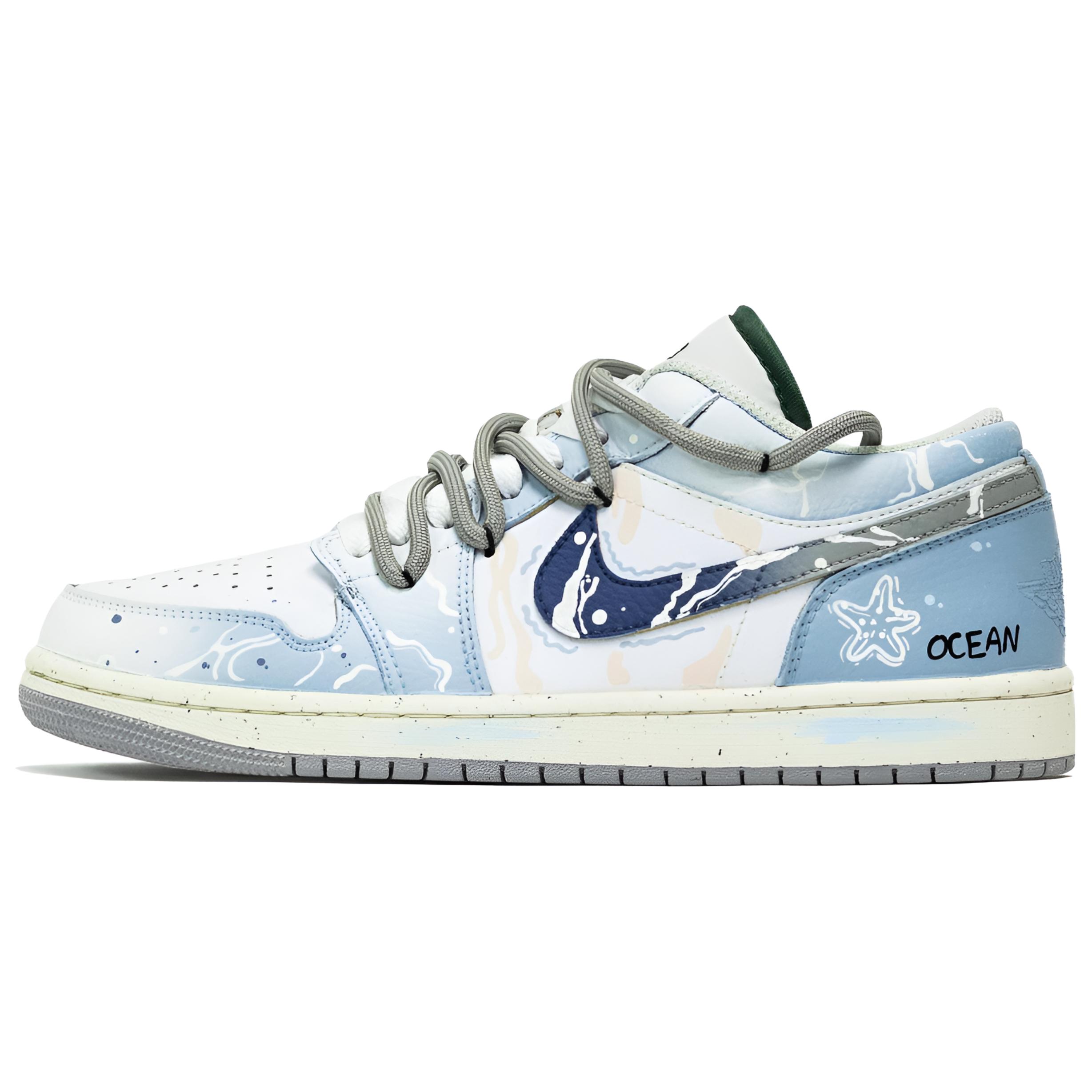 Jordan Air Jordan 1 Starfish Memory Cushioning Low top Vintage Basketball Shoes Unisex Light Blue